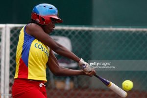 VERACRUZ, MEXICO - NOVEMBER 25: Danisha Livingston of Colombia bats the ball during a softball match between Cuba and Colombia as part of the XXII Central American and Caribbean Games Veracruz 2014 at Carlos Cerdan Complex on November 25, 2014 in Veracruz, Mexico. (Photo by Manuel Montoya/Straffon Images/LatinContent/Getty Images)